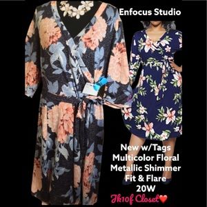 💐NWT Enfocus Studio 20W METALLIC SHIMMER FLORAL A-LINE DRESS